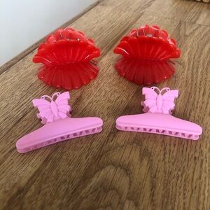 Lot of Deadstock Vintage Hair Clips - Red and Pink